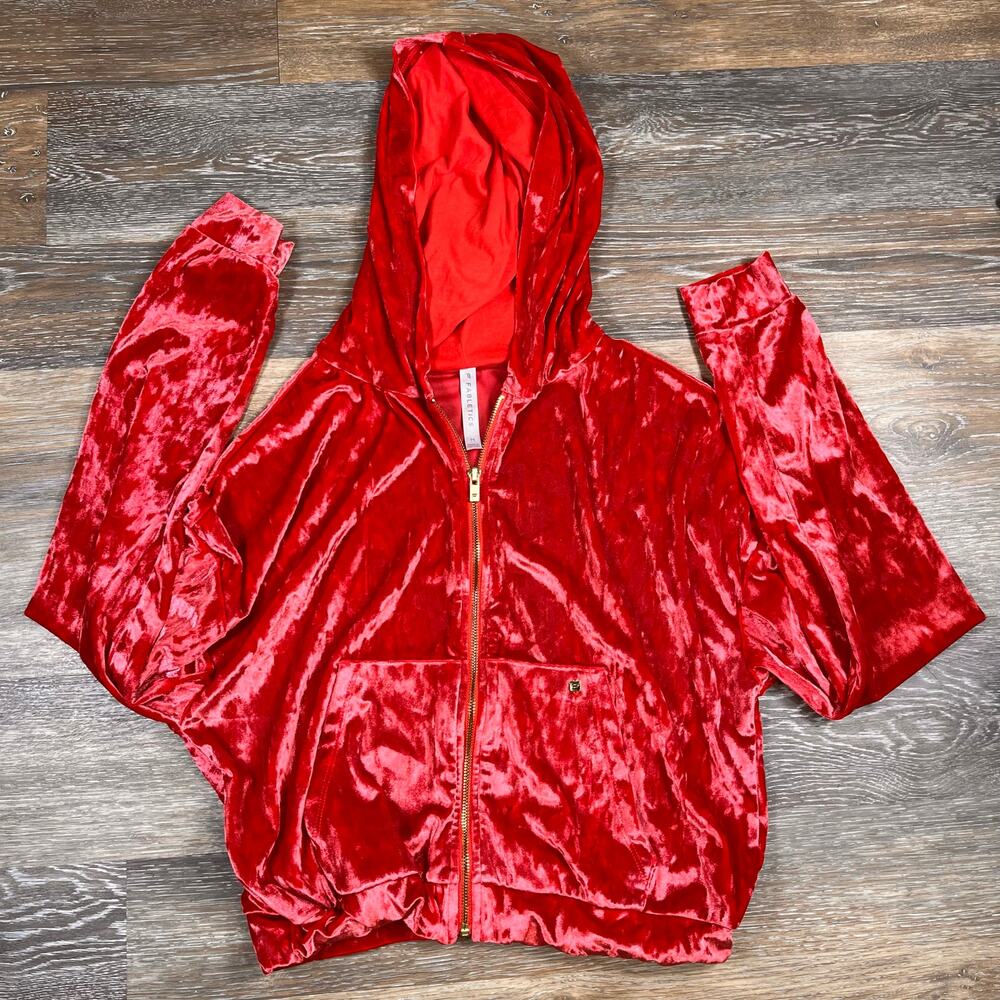Fabletics Womens Vanessa Hudgens Velour Donna Zip Up Hoodie Cherry Burst Red